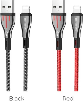 Zdjęcie produktu dla Borofone Highway - kabel połączeniowy USB do Lightning 1.2 m (czarny/czerwony)