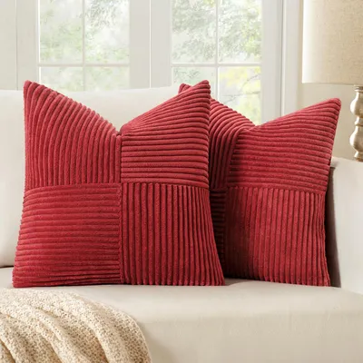 Produktbild von Set mit 2 Kissenbezügen, 50 x 50 cm, weinroter Cord, dekorative Kissenbezüge für das Sofa