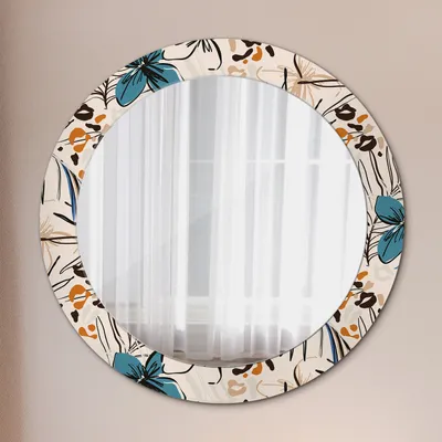 Produktbild von Kosmetikspiegel Spiegel - Flurspiegel - Spiegel mit Modischem Print – Dekospiegel - Blumen mit Dschungel Muster - Rund: Ø70cm