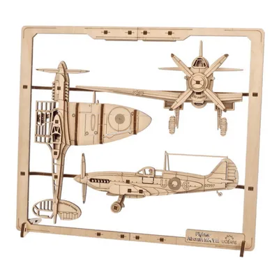 Obrázok produktu pre Ugears 2,5D drevené mechanické puzzle stíhacie lietadlo