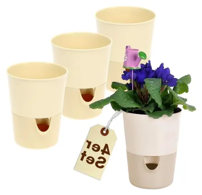Produktbild von 4er Set Kräutertopf Selbstbewässernd Selbstbewässerungstopf Kräutertopf Küche Basilikum Topf Blumentopf mit Bewässerungssystem Fensterbank Elfenbein 11 cm
