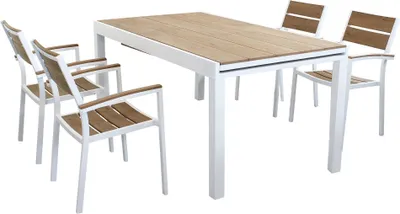 Immagine prodotto di Milani Home - Set Tavolo 200/300x100 Struttura In Alluminio Bianco Compreso Di 4 Sedute Colore Bianco,Marrone - Bianco