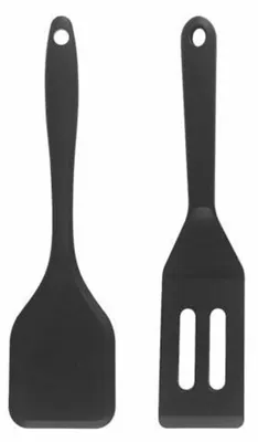 Image de 2 spatules en silicone antiadhésives, avec fentes, pour la cuisine et le camping