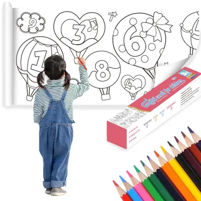 Kinder-Klebepapierrolle 3 m, selbstklebend, mit 12 Buntstiften