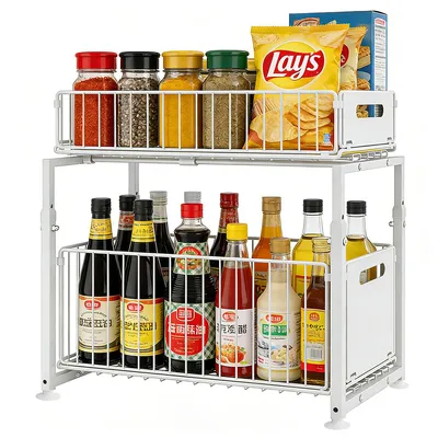 Produktbild von Küchenregale für Unterschrank, 2-stufiger Küchenorganizer aus Metall, Aufbewahrungsregal unter der Spüle für Küche, Bad & Speisekammer