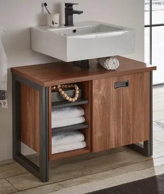 Produktbild von Badezimmer Waschbeckenunterschrank "Auburn" in Eiche Stirling und Matera grau