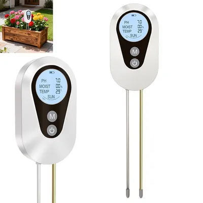 Produktbild von pH-Meter für Boden, 4-in-1 Feuchtigkeitsmesser für Pflanzen, zur Messung von pH-Wert/Temperatur/Luftfeuchtigkeit/Licht für Garten-, Rasen-,Gewächshaus