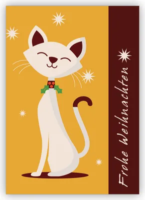 Produktbild von Coole Retro Weihnachtskarte mit süßer Katze im Stil der 50er: Frohe Weihnachten