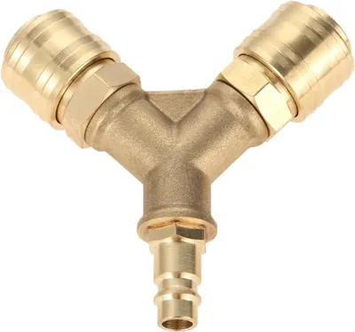 Produktbild von Messing Druckluft Verteiler NW 7,2, Druckluftverteiler, Schnellkuppler Luftweiche 1/4 AG Stecknippel Druckluft Luftschlauch Kompressor Druckluftkupplung 2-Fach Kupplungen Messing Schnellkuppler