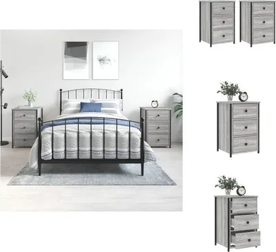 Immagine prodotto di vidaXL Comodini, set da 2 pezzi, grigio Sonoma, 40x36x60 cm, materiale in legno - Comodini