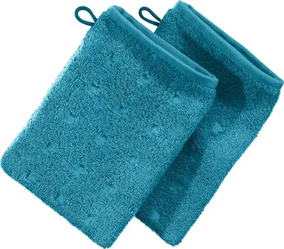 Produktbild von Möve Waschhandschuh Quadretti" 2er-Pack petrol 15x20 cm"