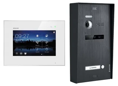 Produktbild von BALTER EVO Aufputz Video Türsprechanlage 2-Draht BUS für 1-Familienhaus mit 7" Touchscreen Monitor und Hauptstromverteiler Weiß Schwarz
