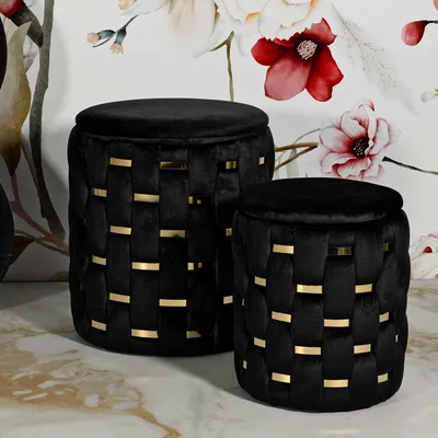 Immagine prodotto di Kasane - Pouf Contenitore, 37x37x42h cm Nero, set da 2