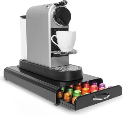 Immagine prodotto di Gadgy Gadgy Portacapsule con cassetto - Portatazze da caffè - Portacapsule Nespresso - 50 capsule - Acciaio inossidabile - Nero
