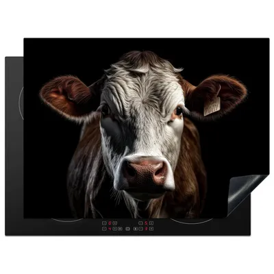 Produktbild von KitchenYeah© Herdabdeckplatte Kühe - Tiere - Porträt - Schwarz , 71x52cm, Küche Deko, Glaskeramikkochfeld Herdabdeckung, Abdeckplatte fùr Kochfeld