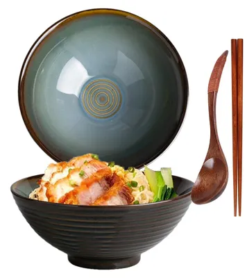 Ramen-Schale aus Keramik, 1200 ml, mit Löffel & Stäbchen