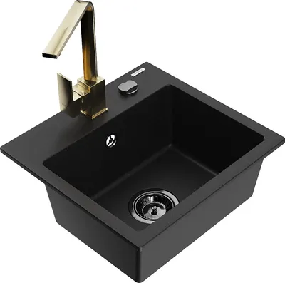 Produktbild von Mexen Milo 1-Becken-Granit-Spüle mit Mischbatterie Rita, Schwarz - 6505-77-670300-50-B