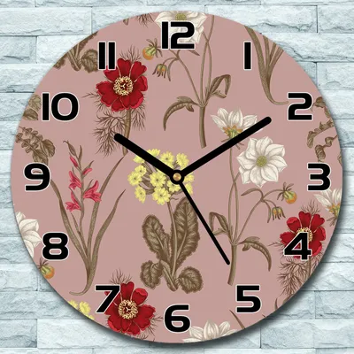 Produktbild von Wanduhr aus Glas Rund fi 30 Blüten Farbenfroh Quarz Deko Schlafzimmer Büro