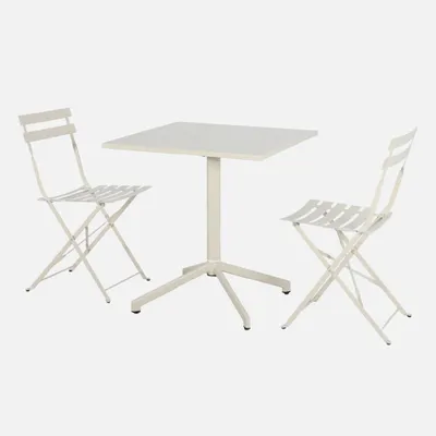 Produktbild von sweeek - Klappbarer Bistro-Gartentisch aus Stahl + 2 Stühle - Beige