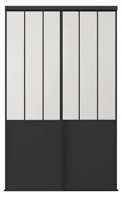 Produktbild von Schiebetüren für Kleiderschrank aus Stahl - Schwarz und mattiertes Sicherheitsglas - H250 x B130 cm - BELASI