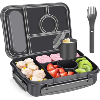 Productafbeelding van Lunchbox voor kinderen met 5 compartimenten, 1300 ml, lunchbox voor volwassenen, donkergrijs, BPA-vrij