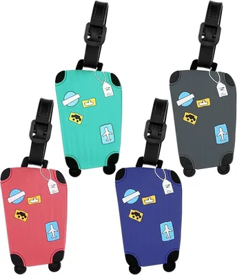 Produktbild von PolkaHome® 4er Set Kofferanhänger Silikon Gepäckanhänger Adressanhänger mit Namenskarte Reisegepäck Tags für Koffer Rucksack Trolley