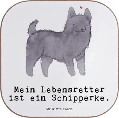 Produktbild von Mr. & Mrs. Panda Untersetzer für Gläser Schipperke Lebensretter - Weiß - Geschenk, Glas, Tassenuntersetzer, Coaster, Belgische Hunderasse, gläseruntersetzer