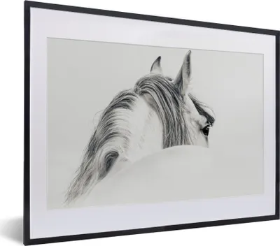 Produktbild von MuchoWow® MuchoWow® Gerahmtes Poster Pferd - Weiß - Tier 40x30 cm - Poster mit zchwarzem Bilderrahmen - Bilderrahmen - Poster im Rahmen