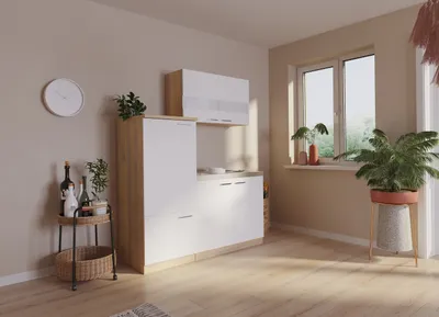Produktbild von Küche Miniküche Single Eiche Weiß Kühlschrank Luis 160 cm Respekta