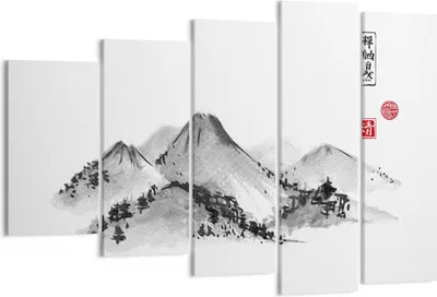 Produktbild von Bild auf Leinwand - Leinwandbild - 5 Teile - Zeichnen Asien Berge - 150x100cm - Wand Bild - Wanddeko - Wandbilder - Leinwanddruck - Bilder - Wanddekoration - Leinwand bilder - EG150x100-4273