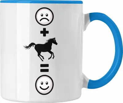 Produktbild von Trendation - Pferde Tasse Geschenk für Reiterin Pferdesport  :( + Pferde = :) Lustige Geschenkidee Geburtstag (Blau)