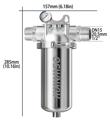 Produktbild von Hauswasserfilter Anlage - Vorfilter - 40 μm Sedimentfilter - 316 Edelstahlsieb - Rückspülbar - 15 cm DN15