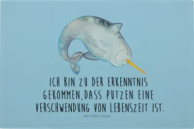 Produktbild von Mr. & Mrs. Panda Küchenbrett Narwal - Blau Pastell - Geschenk, schneidunterlage, Glas Schneideplatte, Schneidebrett, Wal, Aufräumen, Kinderzimmer, schneidbrett, Hackbrett