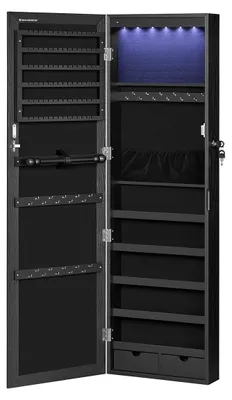 Immagine prodotto di Armadietto sospeso per gioielli con specchio | Nero | 37x10x120 cm