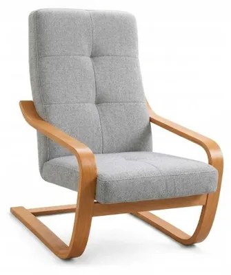 Zdjęcie produktu dla Fotel Finka bujany do salonu stelaż drewno olcha materiał szary M24