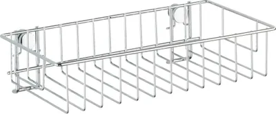 A silver wire basket with two suction cups for mounting.