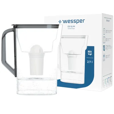 Produktbild von Wessper D3 SLIM Wasserfilterkanne 2,7 L Schwarz mit 1x aquaclassic Filter