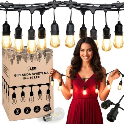 Immagine prodotto di Catena luminosa per esterni, illuminazione da giardino, 10 m, illuminazione a LED a risparmio energetico, grado di protezione IP65