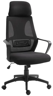 Produktbild von Verstellbarer Bš¹rostuhl mit Armlehnen, Kopfstš¹tze und Wippfunktion, Belastbarkeit 120 kg, 64 x 55 x 116šC126 cm, schwarz
