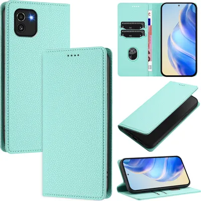 Produktbild von Litchi Leder Handyhülle für Samsung Galaxy A03 Wallet Kartenfächer Standfunktion Hülle Türkis