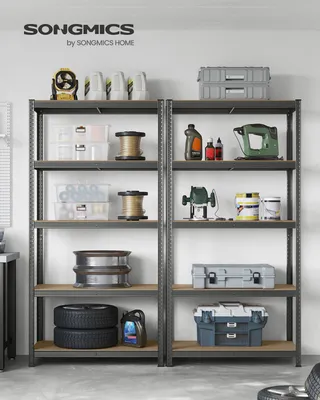 Produktbild von SONGMICS Schwerlastregal, 2er Set, Stahl, Regal, kein Werkzeug erforderlich, Lagerregal, für Garage, Keller, Lagerraum, Werkzeug, Fitnessgerät, bis 600 kg belastbar, 50 x 100 x 200 cm, grau GLR050G02