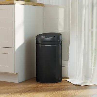Zdjęcie produktu dla Kosz na śmieci z czujnikiem 30 l, bezdotykowy, automatyczna pokrywa na podczerwień, kosz ze stali nierdzewnej z cichym domykaniem, czarny | 32 x 30,5 x 51 cm | otwieranie w 0,5 s