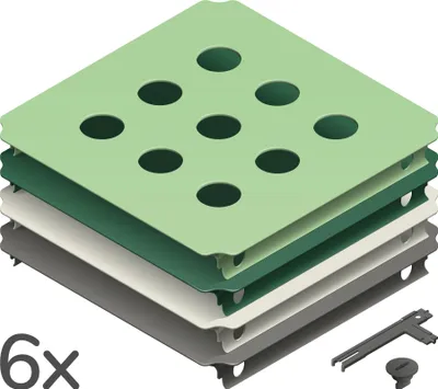 Zdjęcie produktu dla Quadro Zestaw płyt perforowanych L Home – zestaw rozszerzający z 6 ażurowymi płytami do zestawów konstrukcyjnych Quadro – Mint