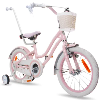 Immagine prodotto di SUN BABY Heart Bike: bicicletta per bambine da 16 pollici, a partire dai 4 anni, con rotelle, manubrio di spinta rimovibile, cestino, campanello, freno a contropedale e V-brake