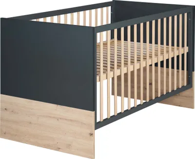 Produktbild von roba Kombi-Kinderbett 'Lenn' 70x140 cm - 3-fach höhenverstellbar - 3 Schlupfsprossen - Anthrazit & Holzdekor 'Artisan Eiche'
