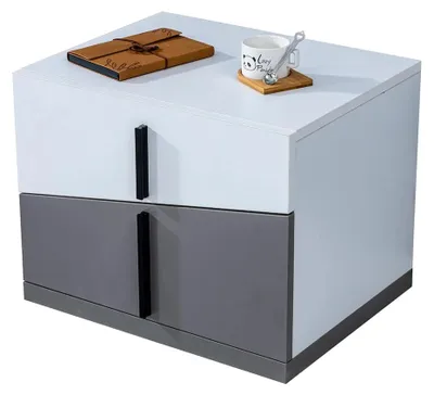 Produktbild von Stilvoller Grau-weißer Nachttisch Moderne Schlafzimmer Holz Nachtkasten