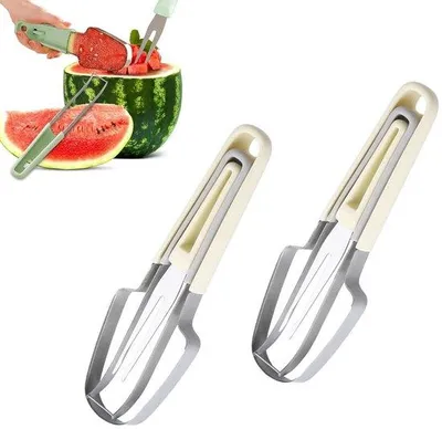 Produktbild von Ibenzoa® Profi-Wassermelonen-Set aus lebensmittelechtem, rostfreiem Edelstahl – Melonenschneider, Melonenkugelausstecher & Obstgabel, ergonomischer PP-Griff