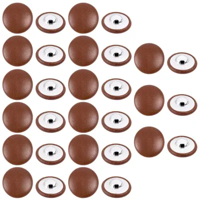 30 Lederbezogene Knöpfe, Sattelbraun, 23 mm, mit Metallschaft