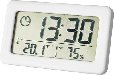 Produktbild von Mini Digitaluhr Temperatur Luft feuchtigkeit tragbare Tisch uhr Thermometer Hygrometer 12/24h batterie betriebene LED-Uhr, weiß
