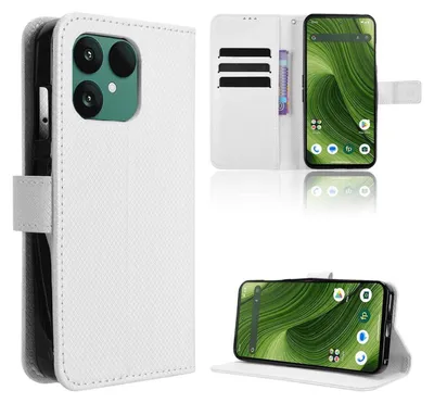 Image de Étui en similicuir Fairphone 6, motif diamant, style « Design Book Wallet », blanc